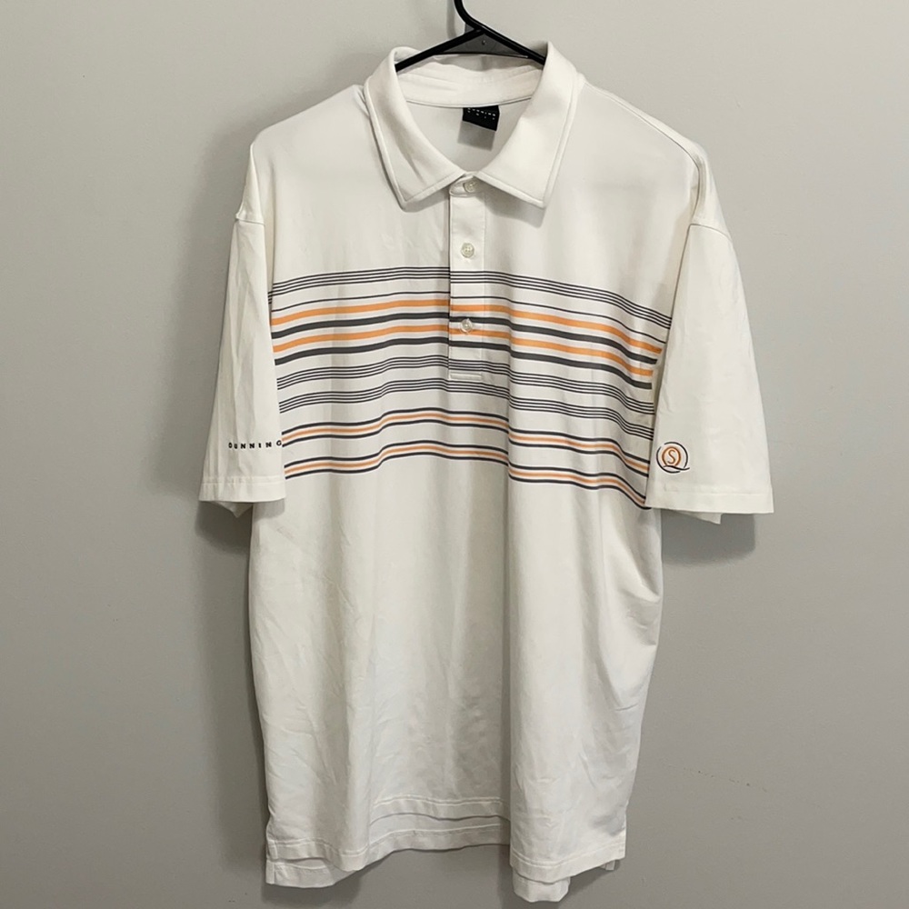 Dunning Golf polo-Size L! Orange & gray stripes on chest & in great shape🤍🧡⛳️